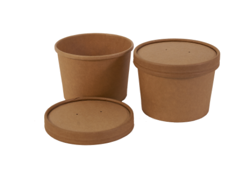 2 compostable kraft round soup boxes with lid | 2 boites a soupe rondes en kraft compostables | Packaging alimentaire éco-responsable compostable