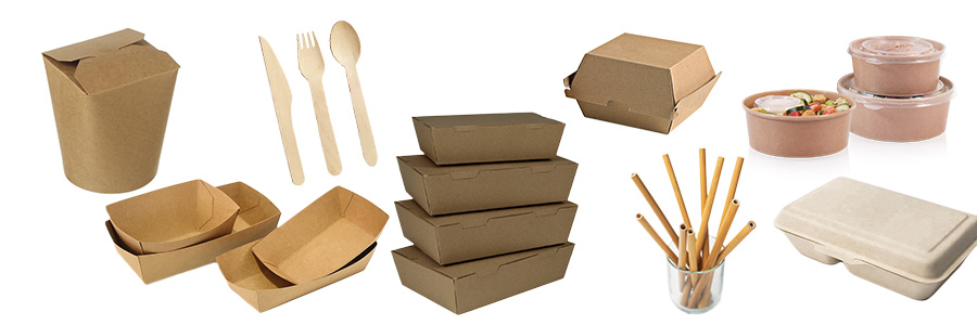 kraft bagasse wooden tableware Eco-friendly & Compostable Tableware | Packaging alimentaire éco-responsable compostable