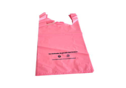 pink recycled PE bag | sac rose PE recycle